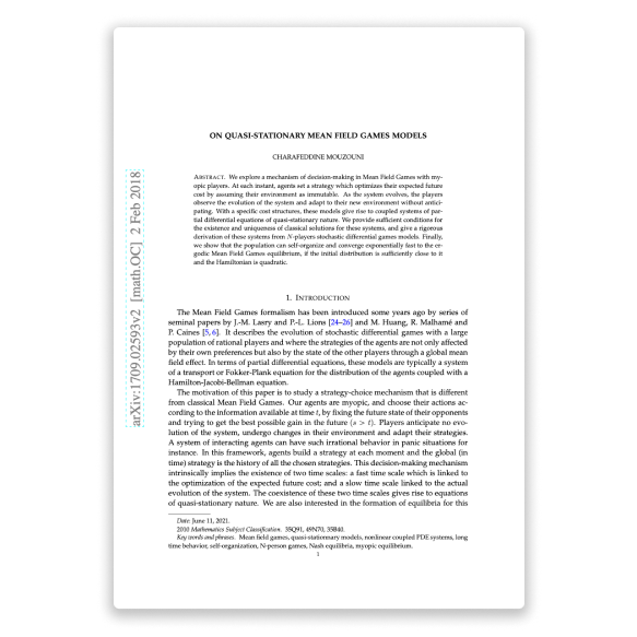 On quasi-stationary Mean Field Games models — research paper by Charafeddine Mouzouni