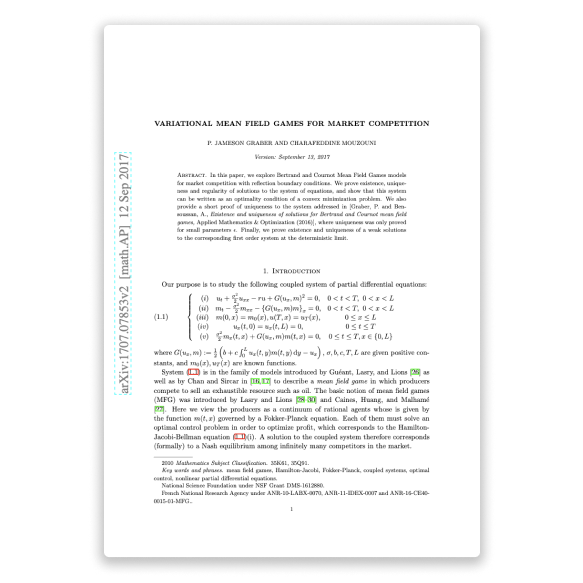 Variational mean field games for market competition — research by Charafeddine Mouzouni