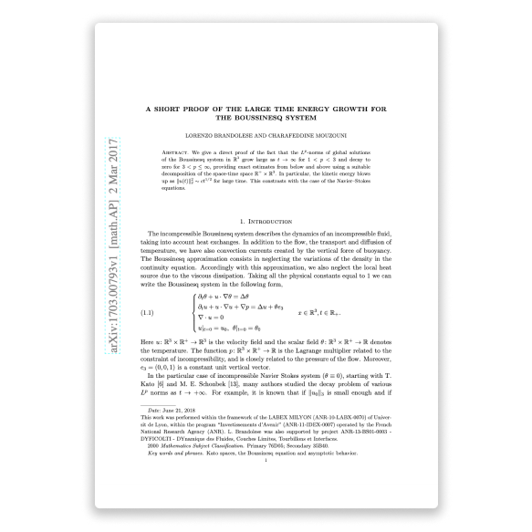 A short proof of the large time energy growth for the Boussinesq system — research by Charafeddine Mouzouni